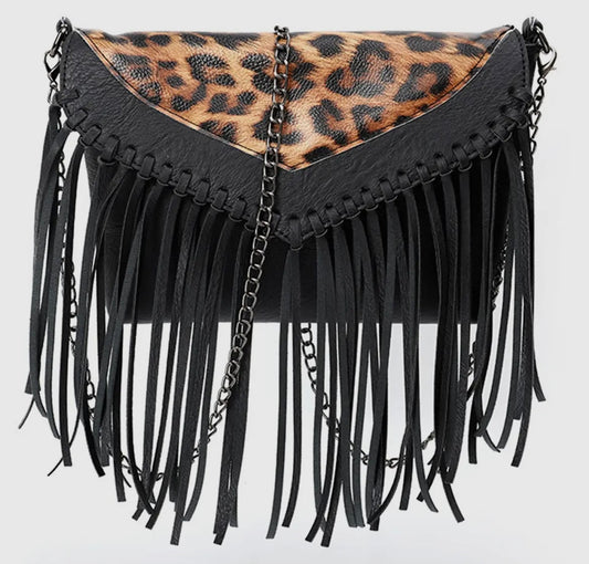 Leopard Fringe Crossbody Bag