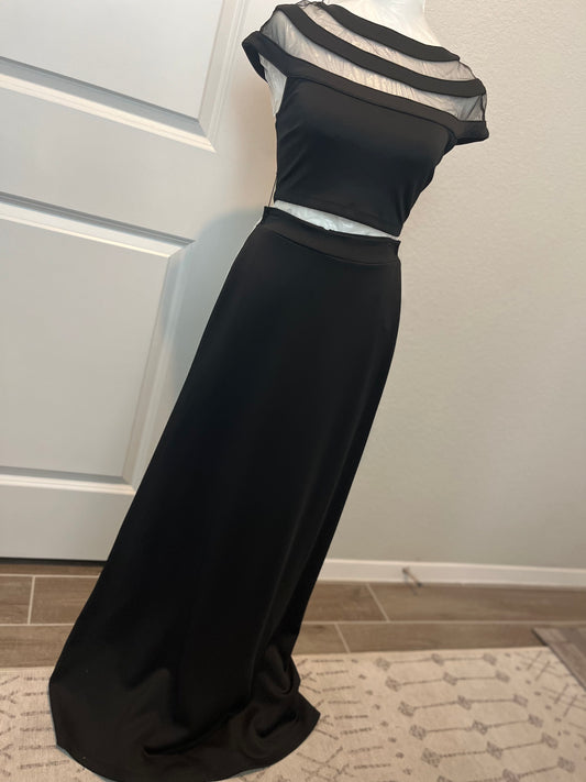 Formal Black Cropped Tank and Skirt Set