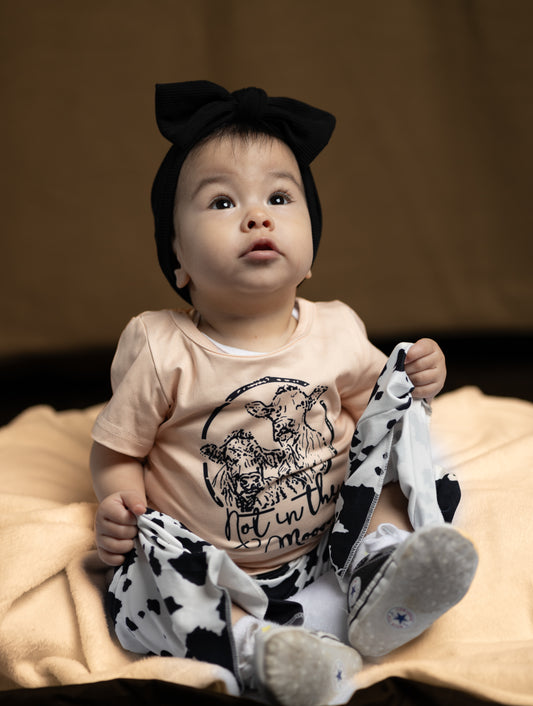 'Not In The Mood' Cowprint Flare Pants Kid Set